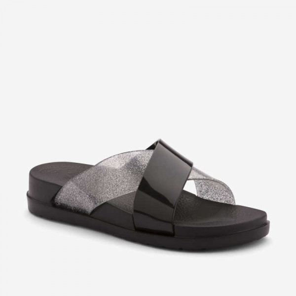 detail COQUI, NELA black/silver glitter - dámské pantofle