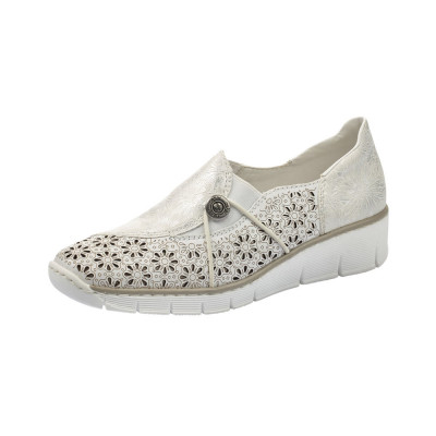 RIEKER, 537N8-80 dámské bílé mokasíny, vycházková obuv