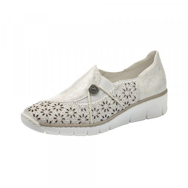 detail RIEKER, 537N8-80 dámské bílé mokasíny, vycházková obuv